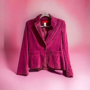 Anne Klein Pink Velvet Blazer with Pink Jeweled Button.